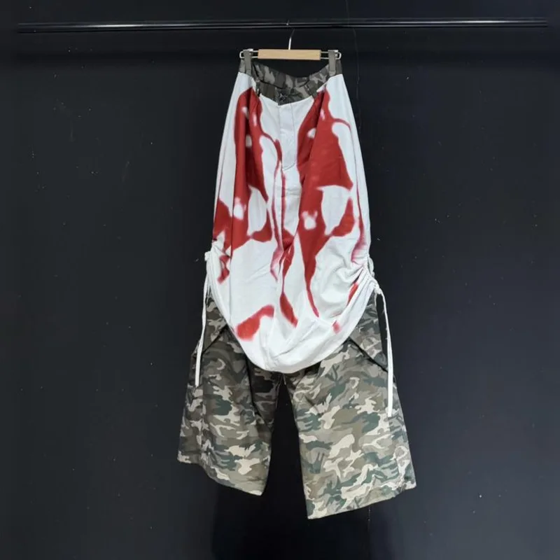 WVGA Spring Autumn New Man Tide Asymmetrical Deconstructed Camouflage Patchwork  Niche Casual Pants Wide-Leg Street Style W20786