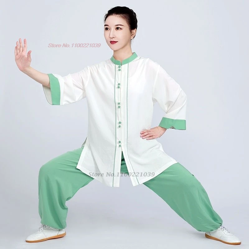 

2024 chinese tai chi uniform traditional cotton linen martial arts exercise clothing wingchun suit wushu kungfu training uniform