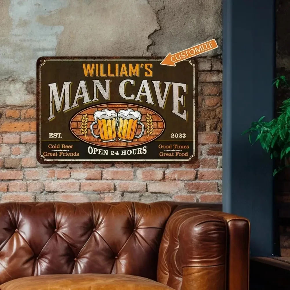 CIFbuy Personalized Custom Text Beer Bar Metal Sign Man Cave Dust Water Resistant Garage Backyard Wall Decor