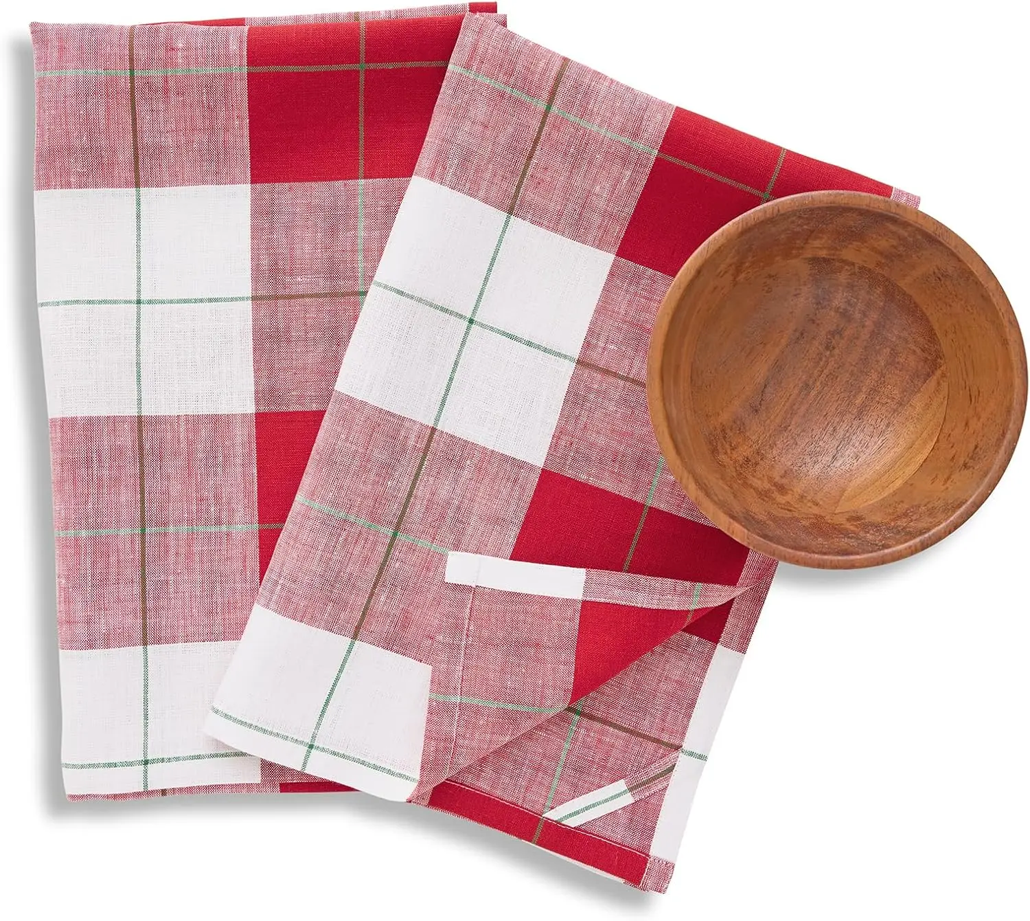 

Linen Kitchen Towels 17 x 26 Inch - 100% Pure Linen Red and White Very Merry Tartan Plaid Kitchen/Tea