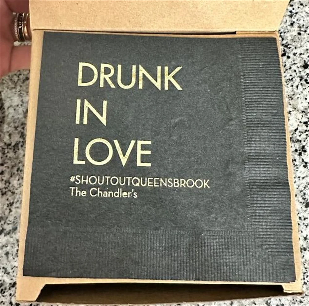 50pcs Drunk in Love Personalized Wedding Napkins, Rehearsal Dinner, Engagement Party, Custom Bar Napkins, Custom Wedding Napkins