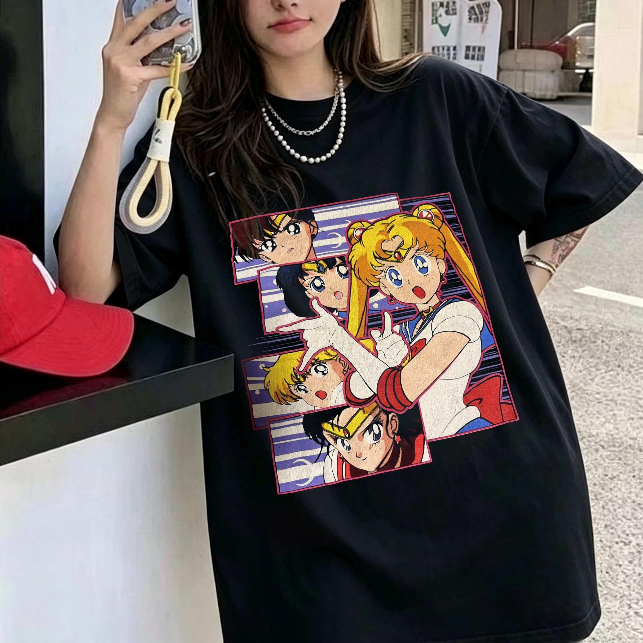 Anime Cosplay Couple - Camiseta de Algodão com Estampa Gráfica