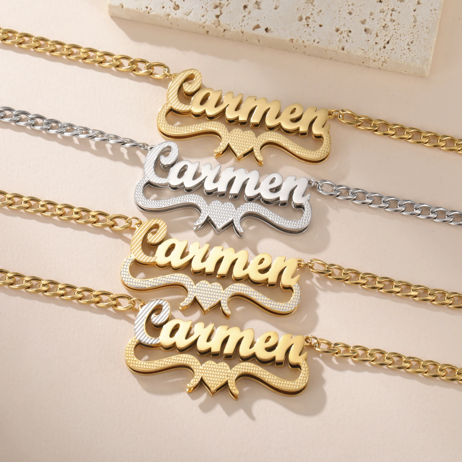 

Персонализированное двухцветное ожерелье с именной табличкой для женщин и девочек, табличка из 18-каратного золота, 3D именная табличка, кулон, ювелирные изделия, подарки