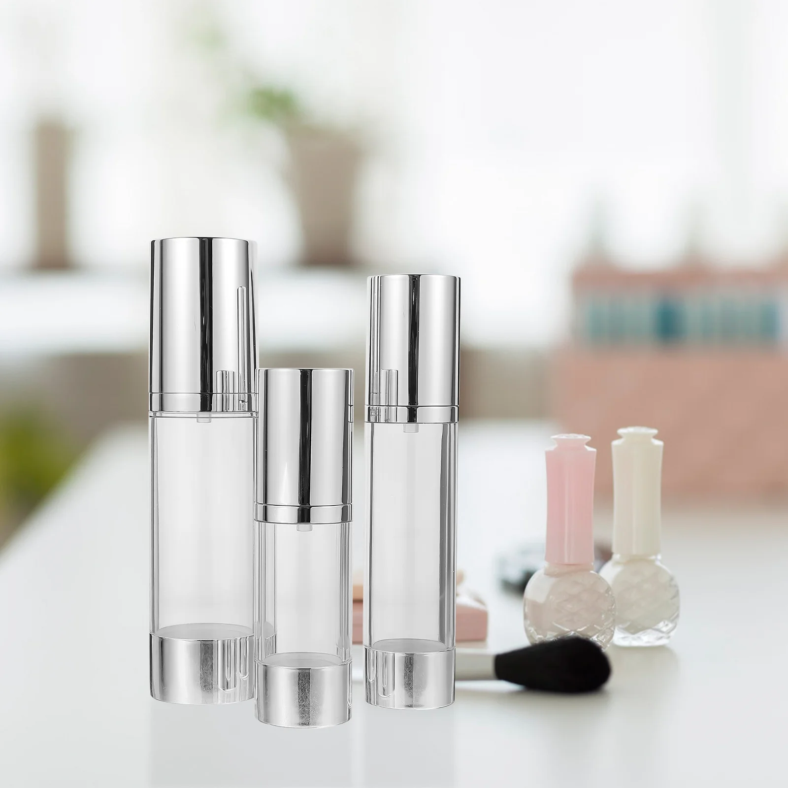 3Pcs Portable Lotion Bottles Airless Pump Design Travel Liquid Containers Reusable Containers for Women on The Go