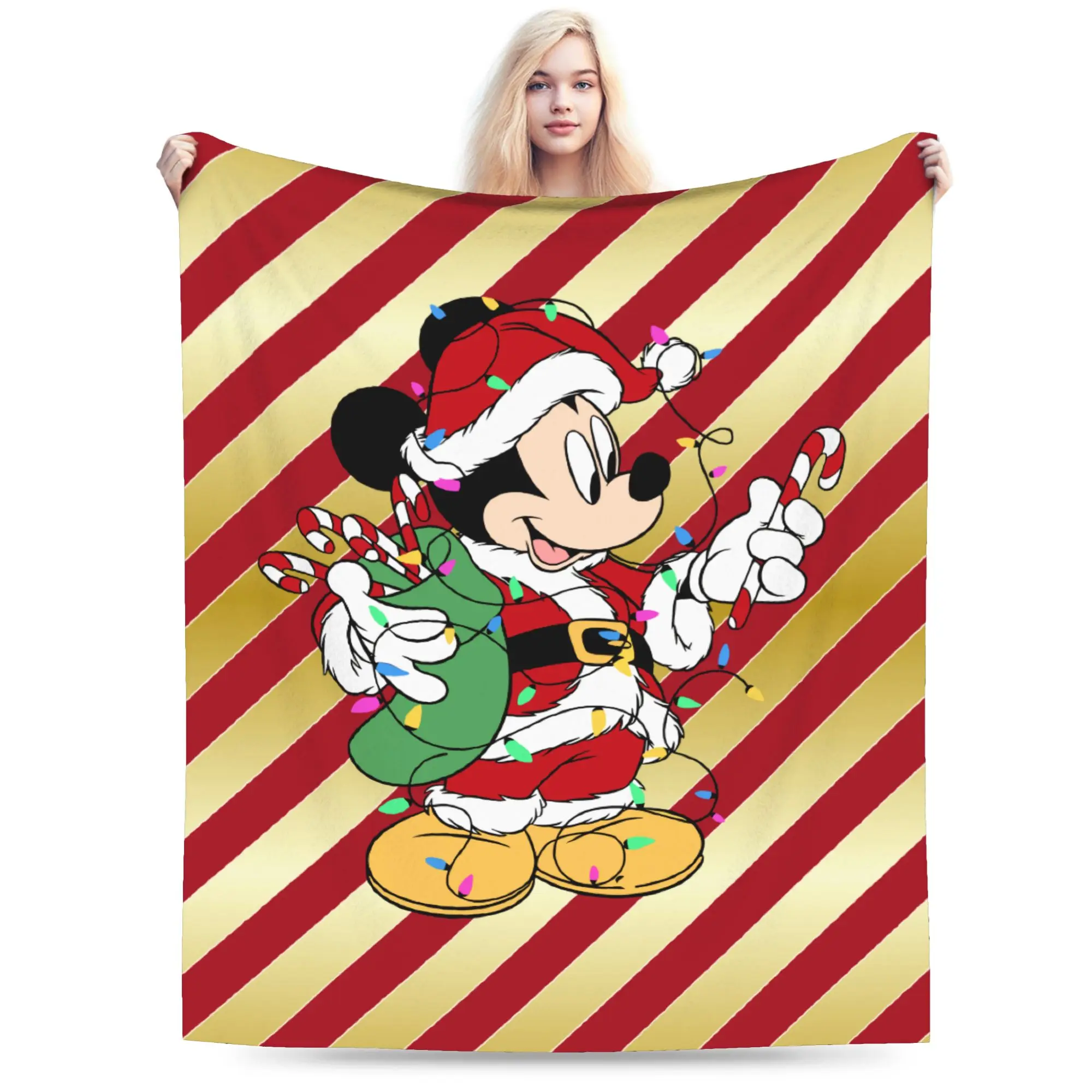 

Mickey Mouse Christmas Blankets Flannel Decoration Multi-function Lightweight Thin Throw Blanket for Bed Bedroom Bedspread