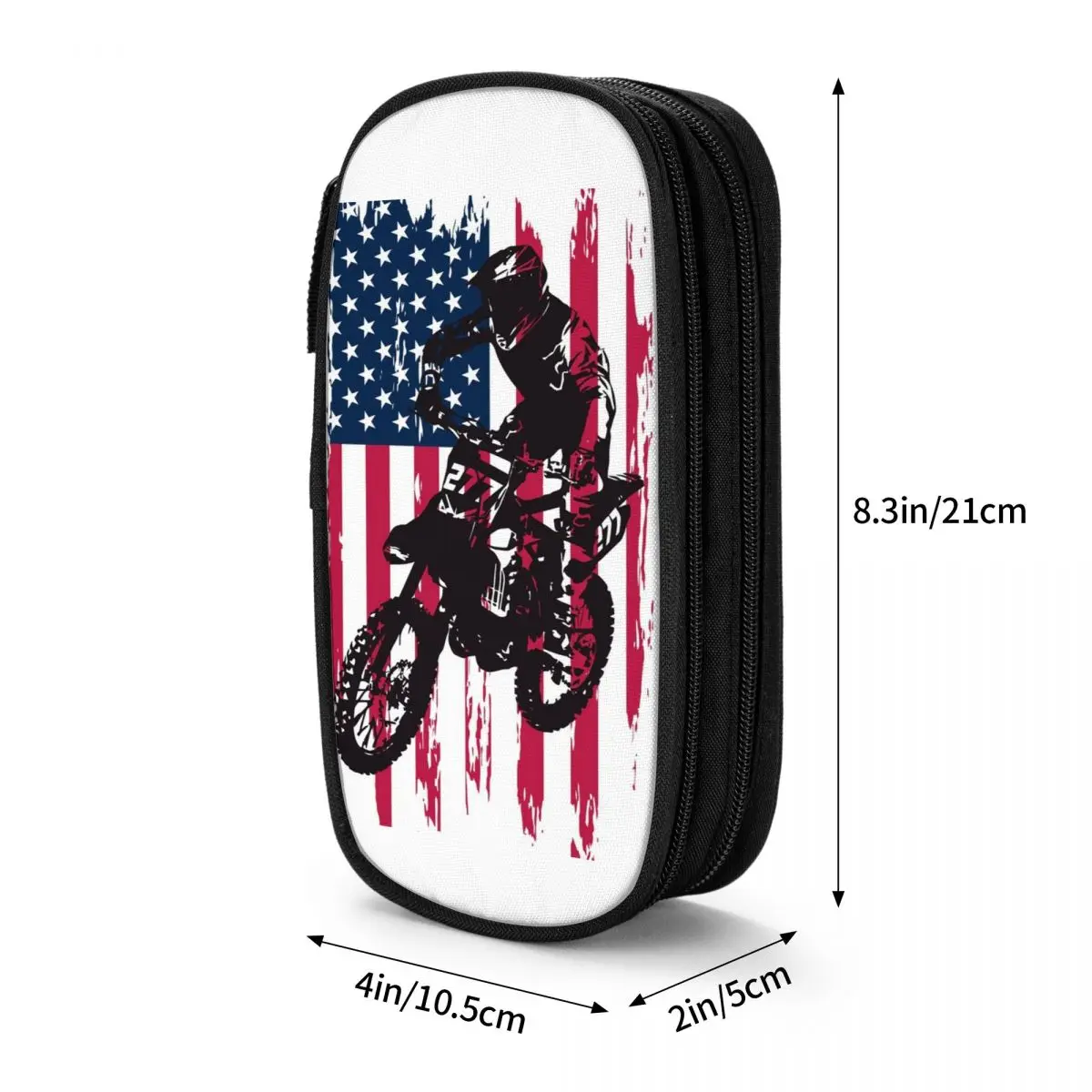 Dirt Bike Motocross USA American Flag Pencil Cases Big Capacity Pen Bags Pen Box Pencil Pouch For Boys Girls Stationery School