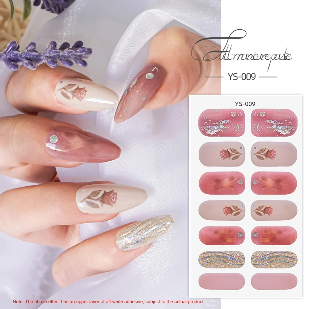 Adesivos de unhas florais para decoração, elegância francesa, adorável filme de esmalte para unhas, filme de esmalte sem assar, gel para unhas estilo japonês