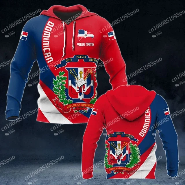 2024 New Dominican Republic Flag 3D Print Hoodie Customize Your Name Long Sleeve Sweatshirt Jacket Pullover Men's Clothing