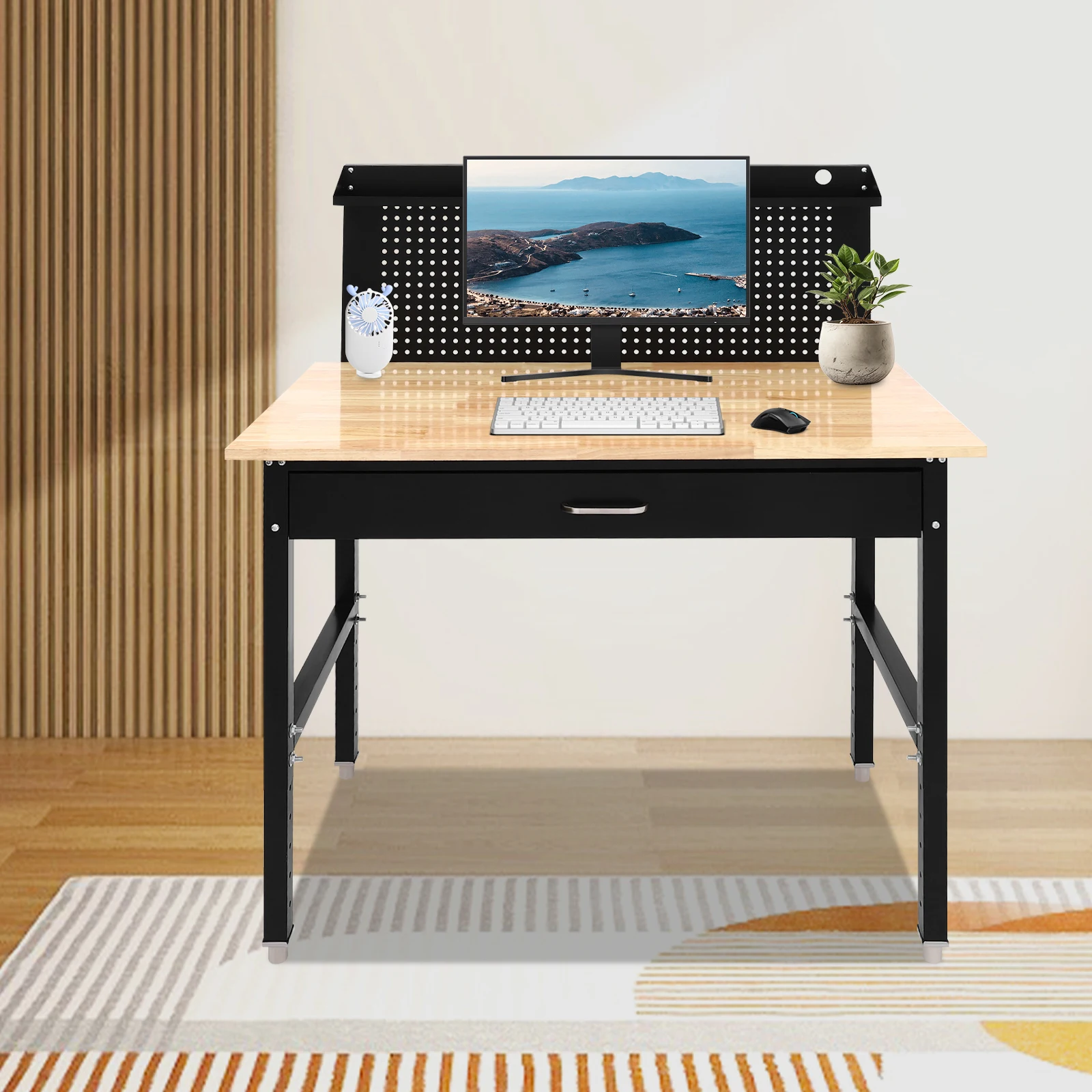 Verstelbare garagewerkbank 48x24 inch, capaciteit 2000 lbs, 7 hoogteinstellingen 26-35,4 inch, garagewerkbank, frame van koolstofstaal