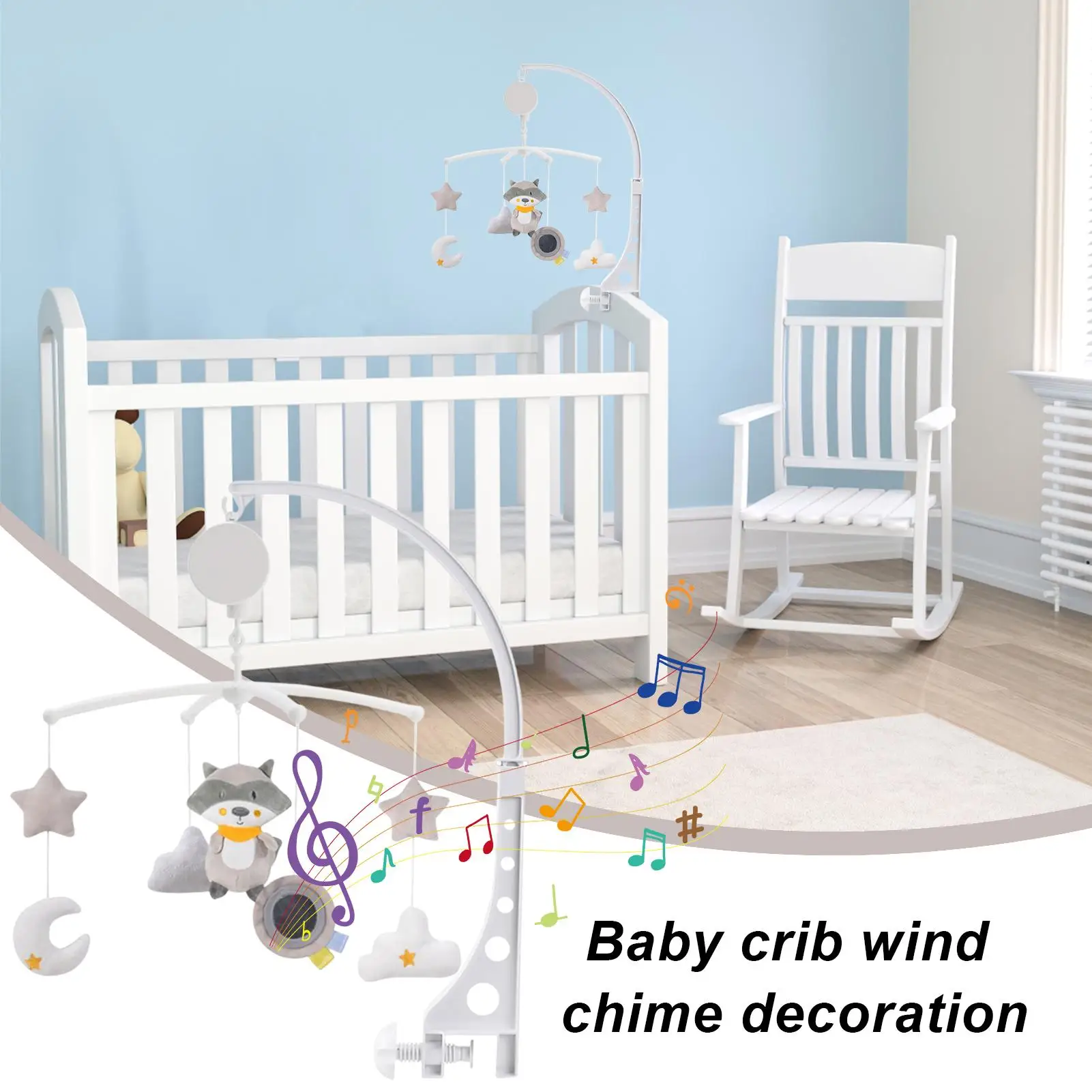 Wiegmobiel Babymobiel voor wieg Rustgevende muziekdoos met fotohanger Windgong Decoratie voor slaap Dagelijkse familieslaapkamer
