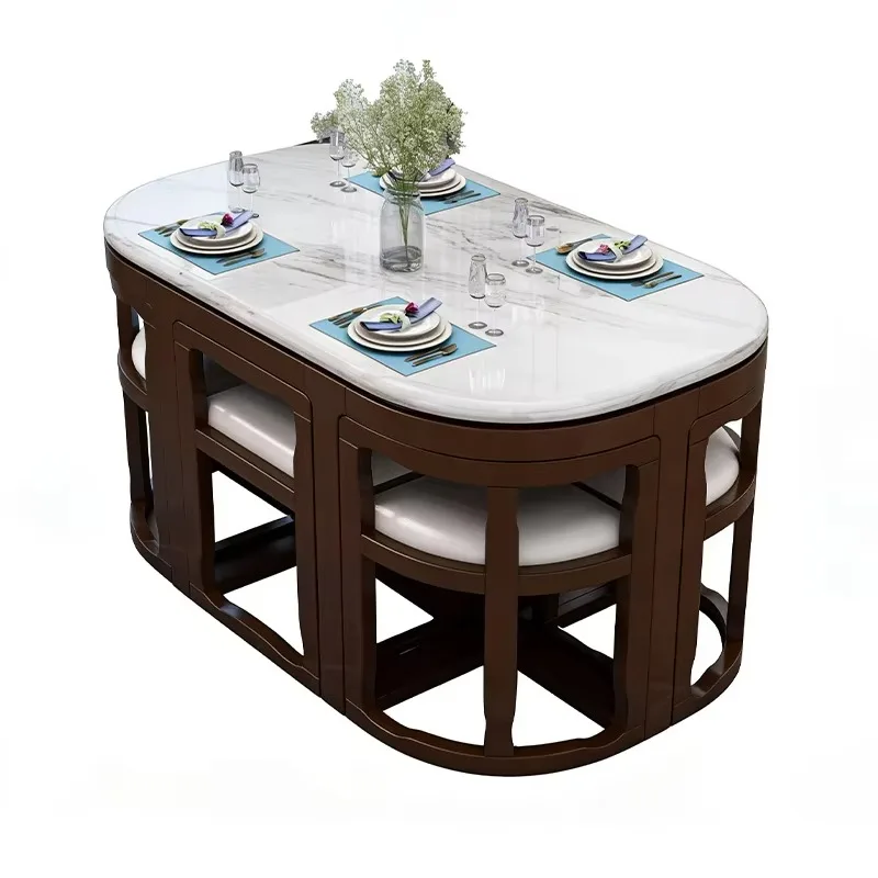 Wholesale Luxury Custom Extraordinary Corners Invisible Marble Slab Quartz Slab Wood Frame Modern Apartment Dining Table