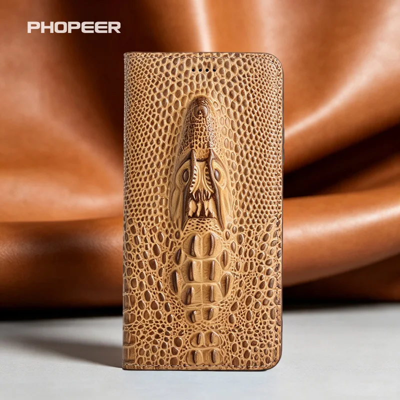 Luxury Genuine Leather Case for iQOO Z11 10 9 8 7 6 5 3 1 X R Lite Turbo Pro Plus 3D Crocodile Head Flip Phone Case