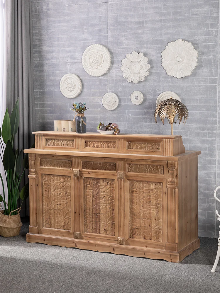 French Retro Solid Wood Cashier Carved Distressed Accessories Artistic Creative Bar Counter