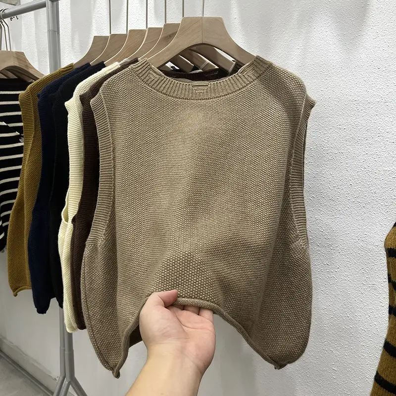 

Fashion Winter Knitted Sweater Women Casual O-Neck Pullover Vest All-match Sleeveless Female Clothing Loose Tops Jumper R255