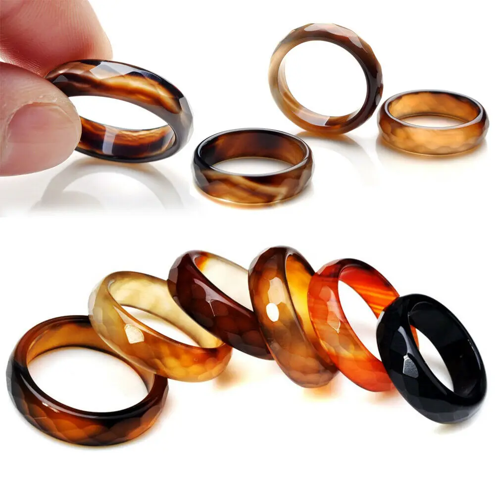 Wholesale 50pcs Natural Stone Agates Rings High Quality Texture Gem Finger Individuality Unisex Ring Jewelry