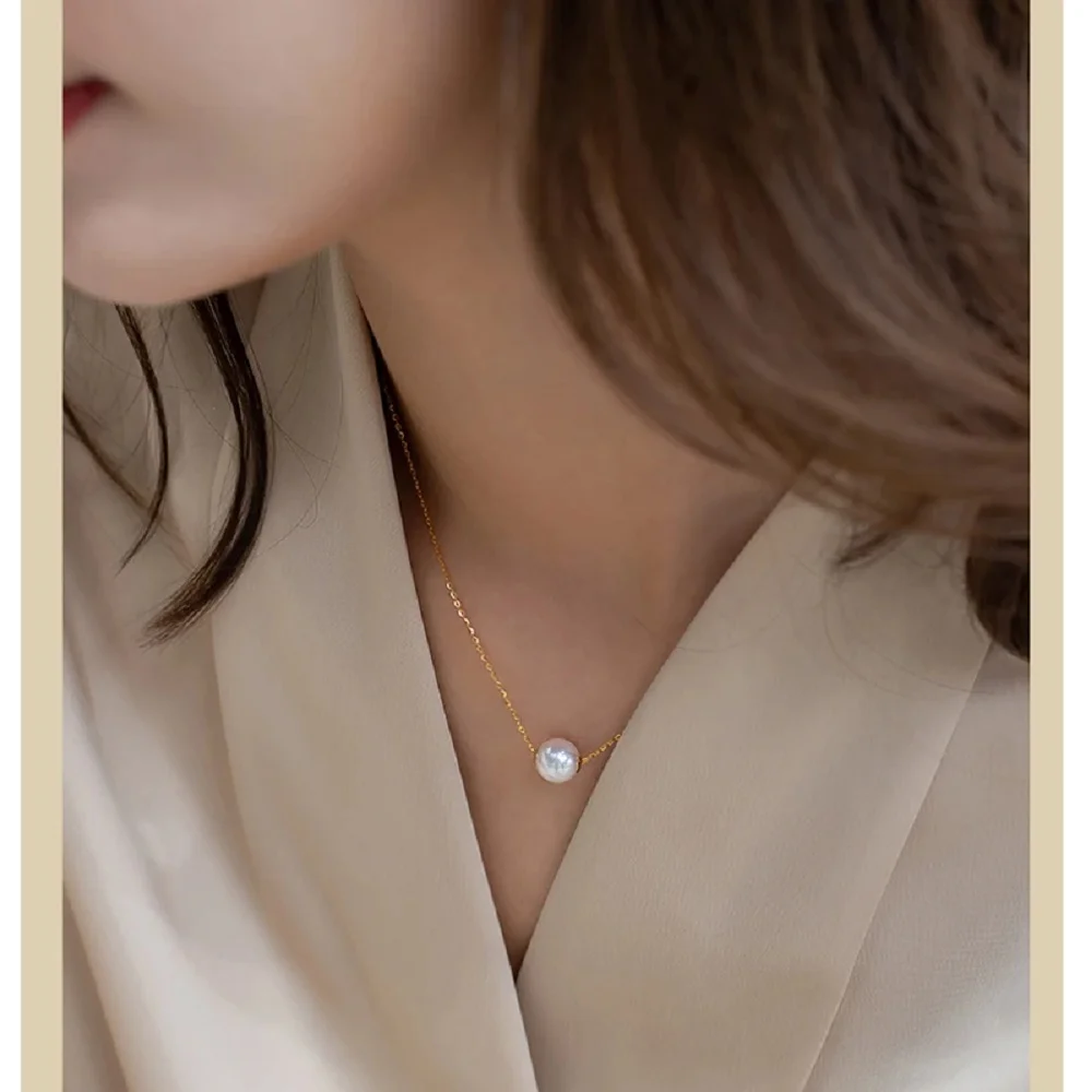 

Exquisite Jewelry AAAA8-9mm 9-10mm Natural Akoya Pearl Necklace Pendant 18inch-18k/AU750 Gold
