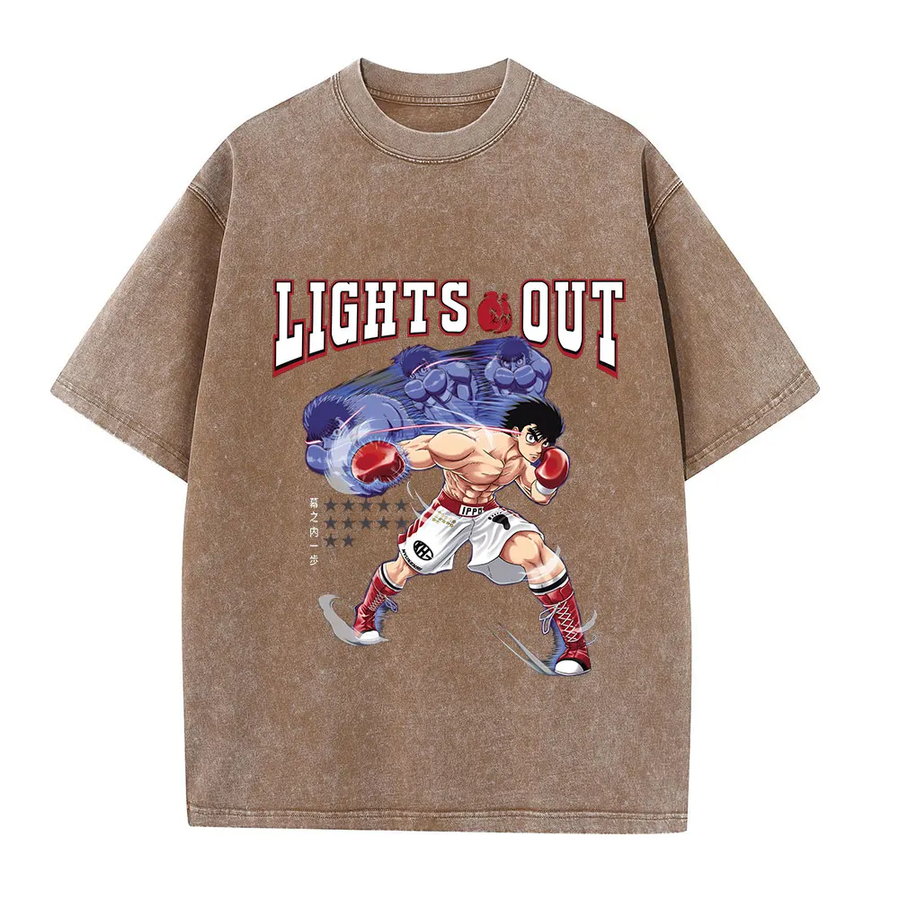 Vintage Cotton Washed T-Shirt Anime Hajime No Ippo Kamogawa Boxing Gym Loose T Shirts Men Women Y2K Hip Hop Summer Top Tee
