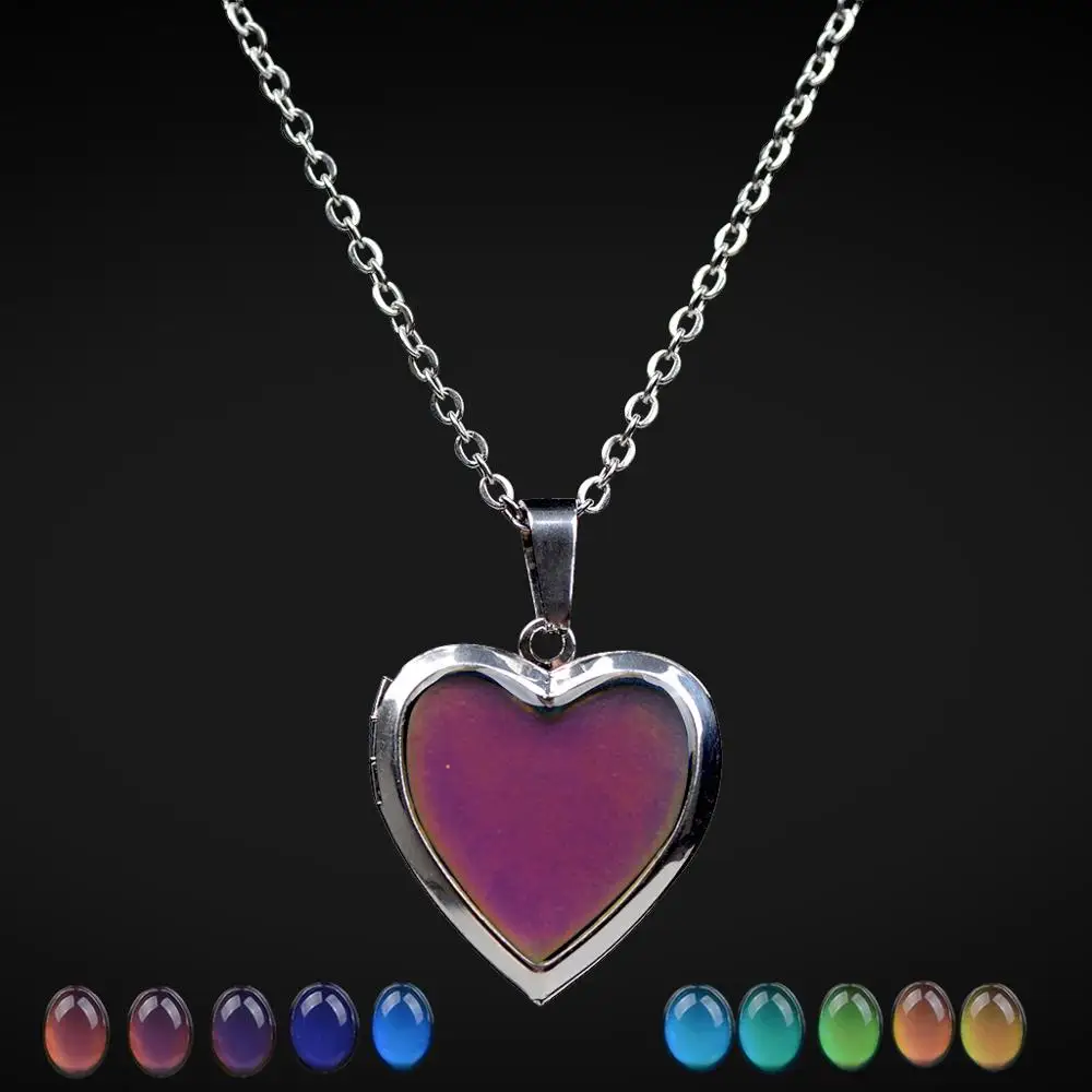 Vintage Mood Necklaces Peach Heart Love Pendant Temperature Control Color Change Necklace Stainless Steel Chain Jewellery Women