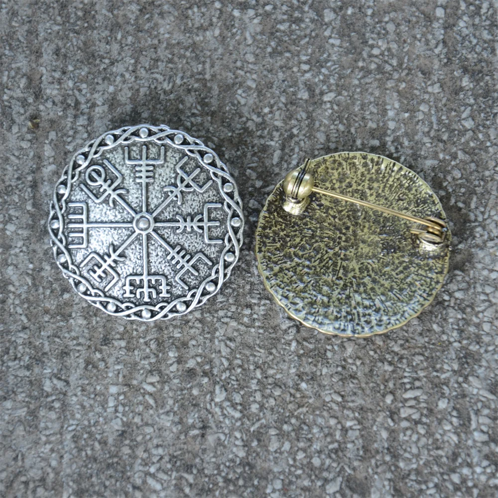 1Pcs Norse Mythology Warrior Vegvisir Shield Amulet Viking Brooch Clothes Pin Accessories Jewelry