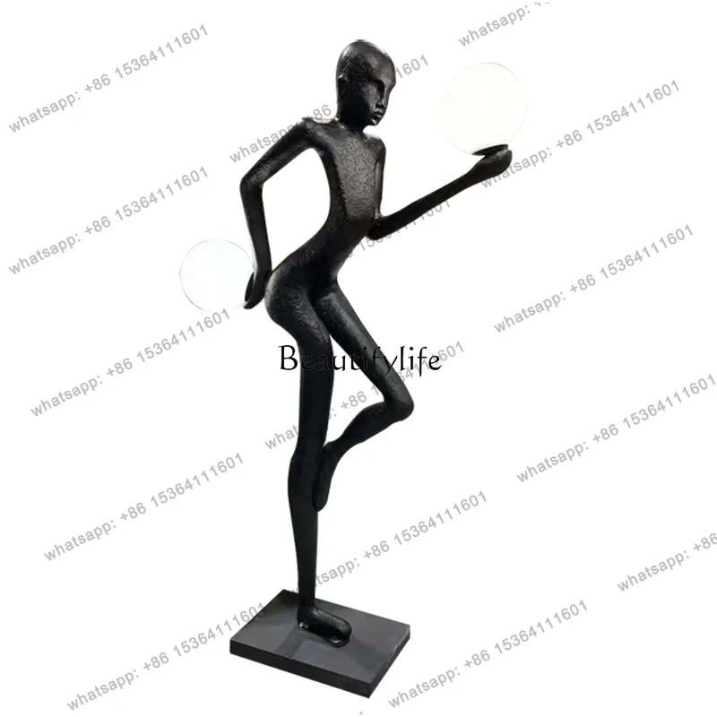 Fiberglass Abstract Portrait Holding Ball Human Sculpture Floor Luminous Object