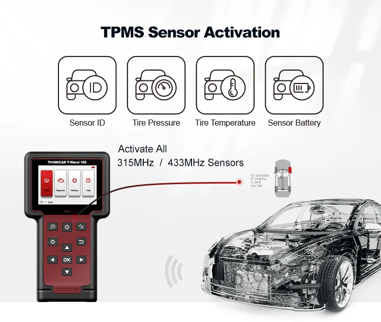 THINKCAR THINKTPMS T-stick 100 Universal جميع السيارات أدوات فحص ضغط الإطارات الاستشعار تفعيل القراءة التعلم البرمجة