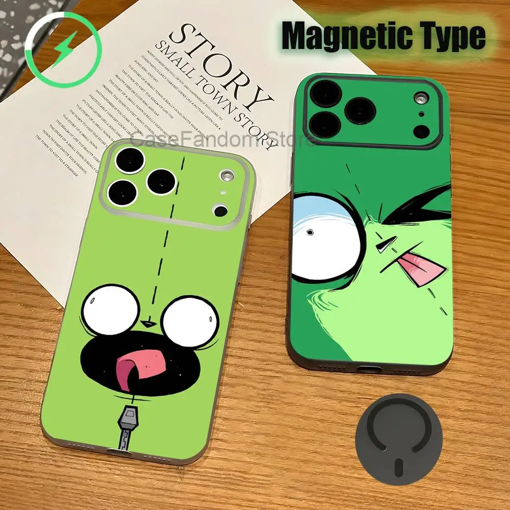 I-Invader Zim Gir For iPhone 18,17,16,15,14,13,12,11,Pro,Max,Plus Transparent gray Phone Case Magnetic Wireless Charging