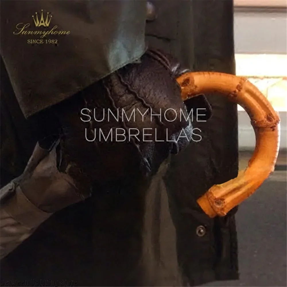 British Classic Vintage Umbrella Bamboo Wooden Handle Elegant Folding Sunny Rainny Umbrella Gift for Men and Women Rain Gear