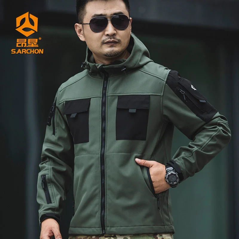 Imagem -03 - Jaqueta Tática Soft Shell para Homens Cabolsa Grosso de lã Quente Blusão Militar ao ar Livre Jaqueta de Caminhada com Capuz Impermeável Outono e Inverno