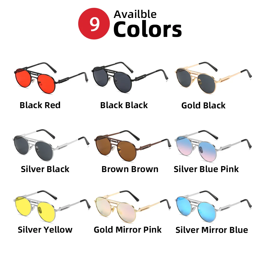 VIVIBEE Runde Steampunk-Sonnenbrille Vintage Herren UV400 Metall Hip-Hop 2026 Sonnenbrille Damen Hochwertige Retro-Brille – Detail 8
