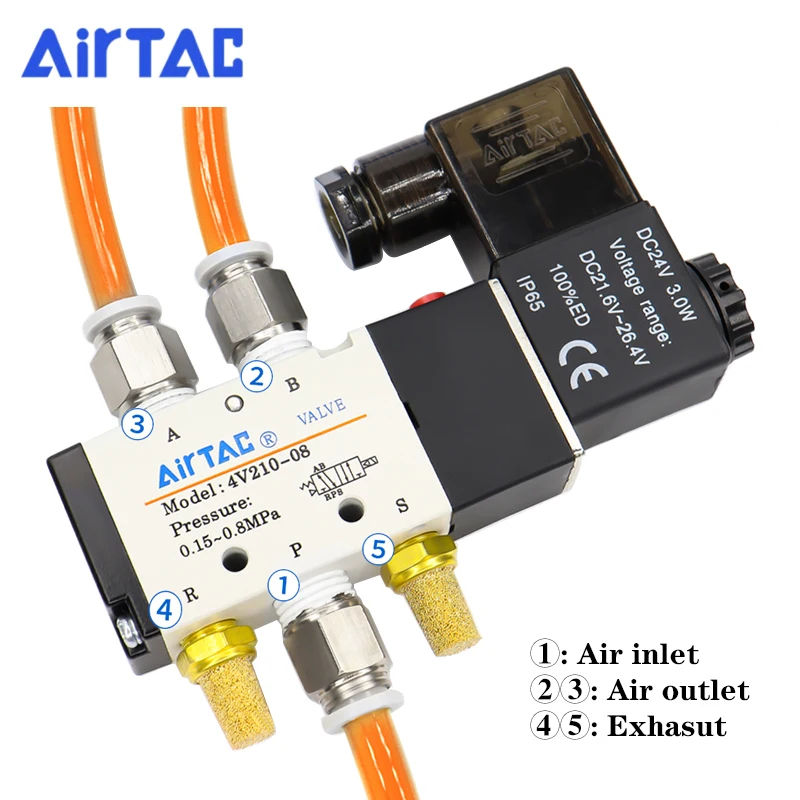 AirTAC 4V110-06 4V210-08 4V310-10 4V410-15 التحكم في الاتجاه 5/2 طريقة هوائي صمام الملف اللولبي الكهربائي DC12V 24V AC220V 110V