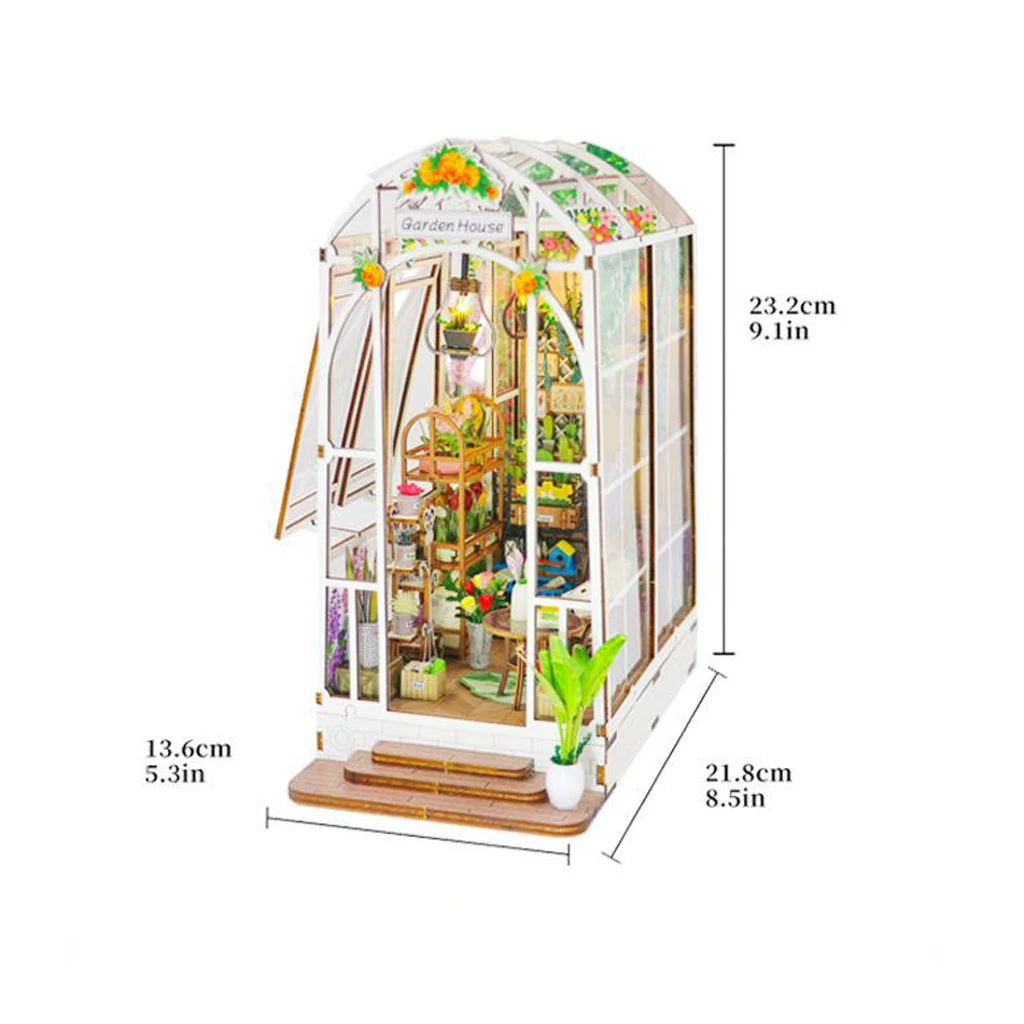 مجموعة أدوات كتاب خشبية ثلاثية الأبعاد من OUZEY - منزل حديقة مصغر "Blossom Retreat" مع أضواء LED، هدية ديكور غرفة الزهور #6