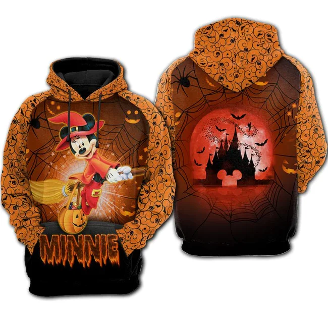 

Disney Halloween Hoodie Minnie Mouse Witch Halloween Orange Hoodie 2022