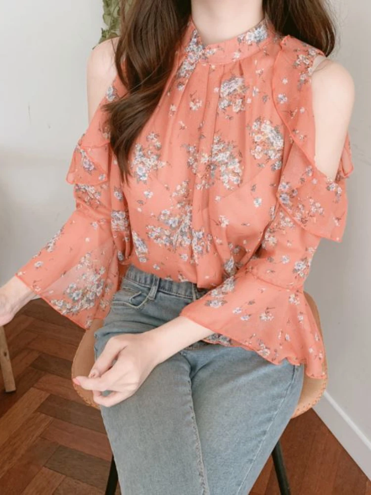 M-4XL Blouses Women Simple Leisure Retro Loose Streetwear Popular Holiday Off Shoulder Creativity Print All-match Students Daily