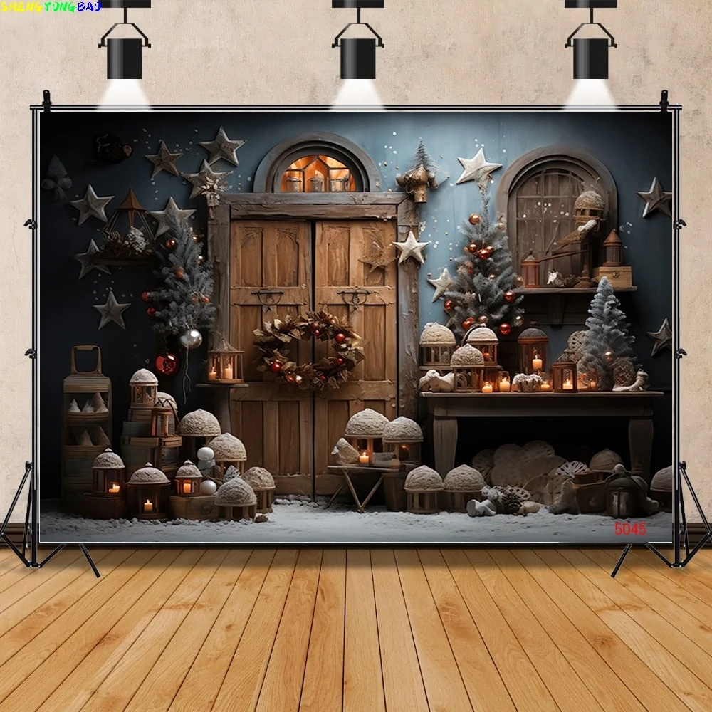 

Vinyl Custom Christmas Day Fireplace Photography Backdrops New Year Candy Chimneys Store Ball Window Studio Background WW-62