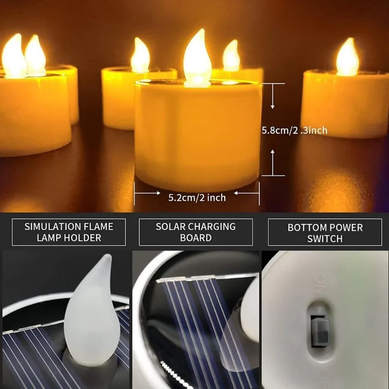 6pcs Solar LED Candle Decorative Outdoor Waterproof Switch Simulated Candle Lamp Battery Powered for Wedding Party Decorative