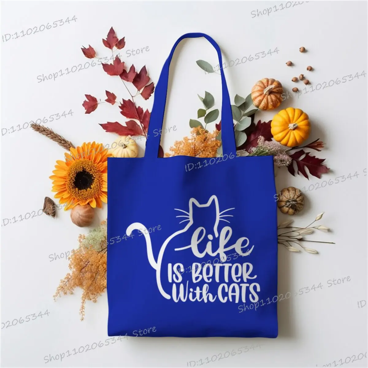 الحياة أفضل مع القطط طباعة المرأة حقيبة كتف Harajuku حقيبة تسوق قماش سعة كبيرة حقيبة يد فتاة مضيئة حقيبة يد