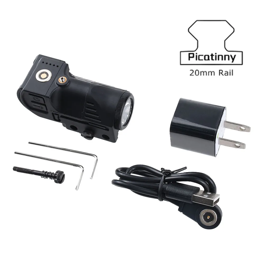Wiederaufladbare LED Taktische Taschenlampe Rot/Grün/Blau Laser Kompakt Passend für 20mm Schiene für G17 19 Stroboskop-Licht Lampe 500 Lumen – Detail 7