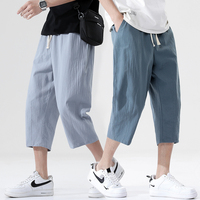 M-5XL 100% Cotton Cropped Pants Men's Summer Thin Pants Casual Beach Pants Men's Straight Leg Home Pants