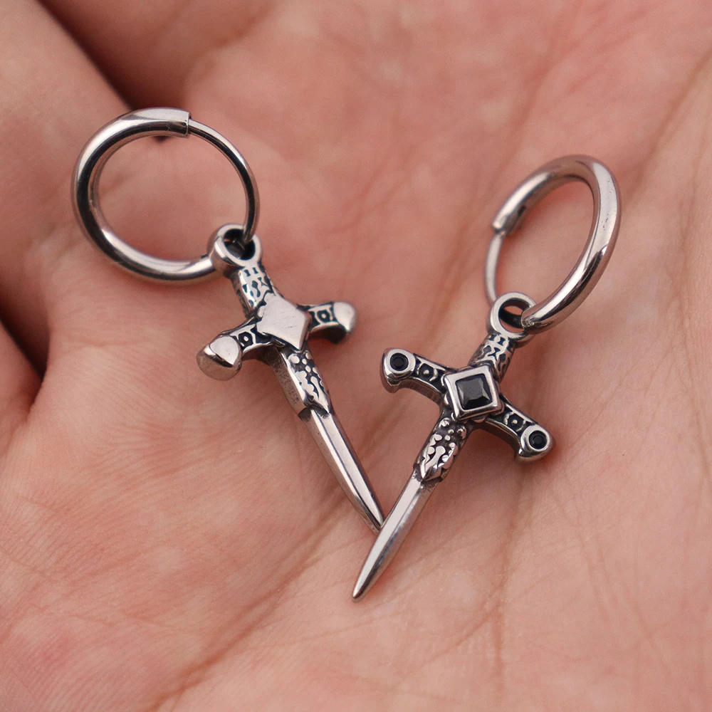 Punk-Style Kreuz-Hängeohrringe für Männer und Frauen, Geschenk, Trendiger Charm, Edelstahl-Zirkon-Ohrschmuck, Großhandel – Detail 1