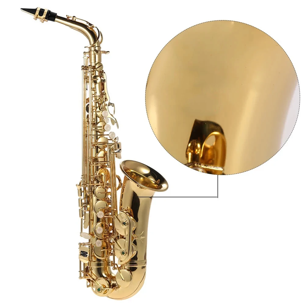 Eb Alto Saxophone Brass Lacquered Gold E Flat Sax 802 Key Type Woodwind Instrument with Cleaning Brush Cloth Gloves Strap Padded