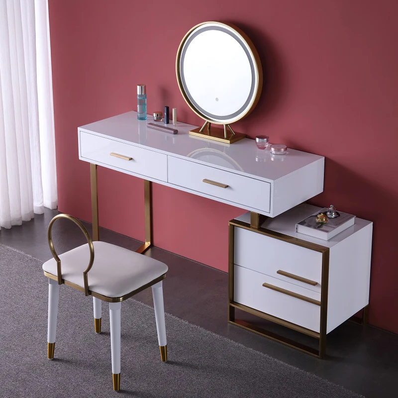 

modern Luxury White Vanity Desk Dressing Table set with mirror and stool for bedroom furniture