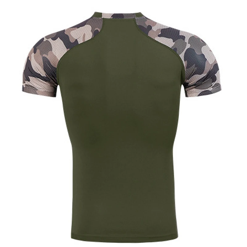 Quick Dry Running Compression T-shirt Men Elastic Camo Patchwork Gym Fitness Workout Tops Short Sleeve Sports Shirt Custom LOGO