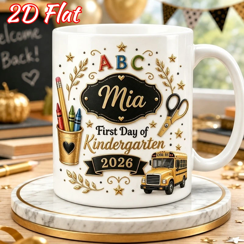Custom Name Kindergarten Mug 2D Printing 11oz Ceramic Cup School Theme Design Gift for Teacher Parent Child Birthday Christmas