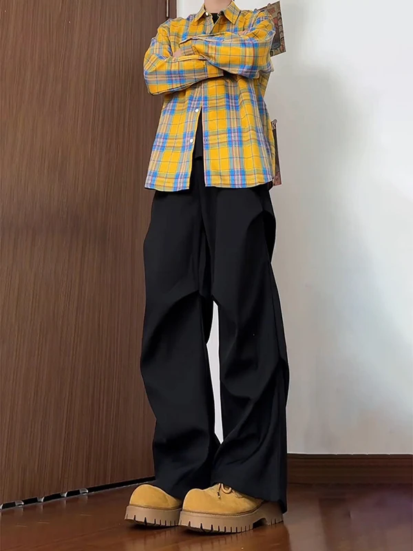 

Bla Pleated Bell Bot Men's Straight Leg Qui Dry Casual Pants Spring Summer Loose Fit Trousers Youth Faion Trend