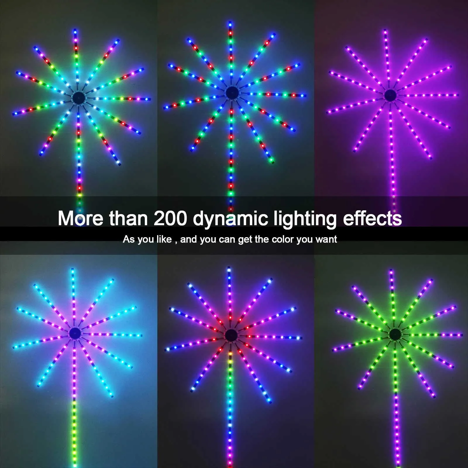 APP Smart Control IC LED RGB Firework Light 10pc*50cm+1pc 1m USB Power Music Synch 180 LED Light For Wall Christmas Decoration