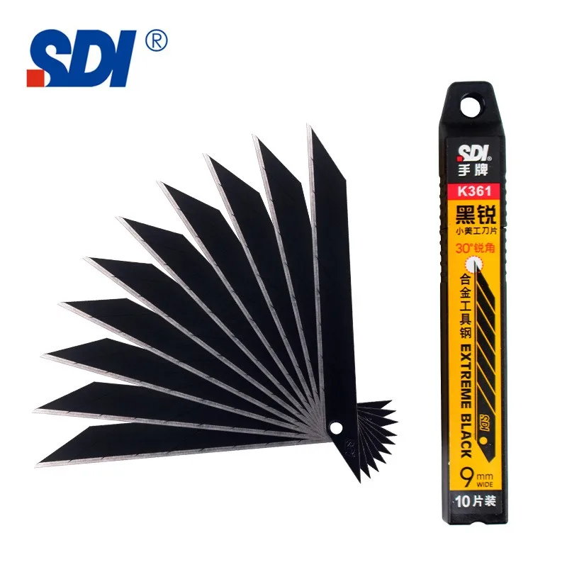 100pcs/Box SDI K361 Black Blade High Hardness SK2 Alloy Steel Film Engrave Art Knife Blades 30°Small Paper Cutting Replace Blade