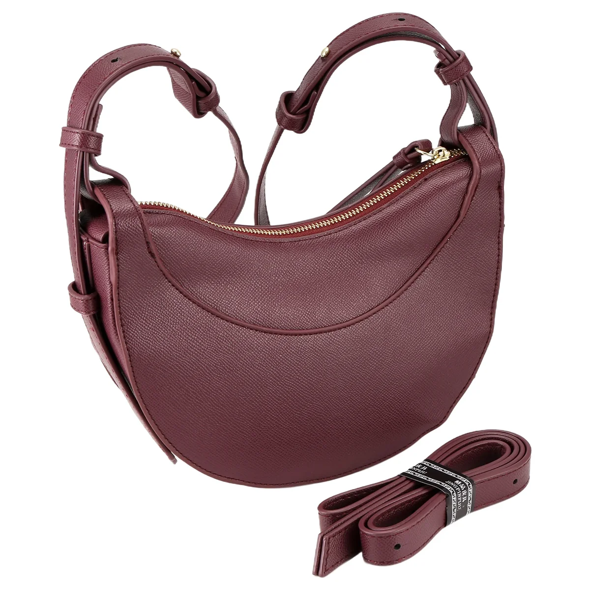 

Versatile Casual Crescent Bag Saddle Bag Fashionable Handbag Shoulder Bag Large Capacity Messenger Bag Wine Red