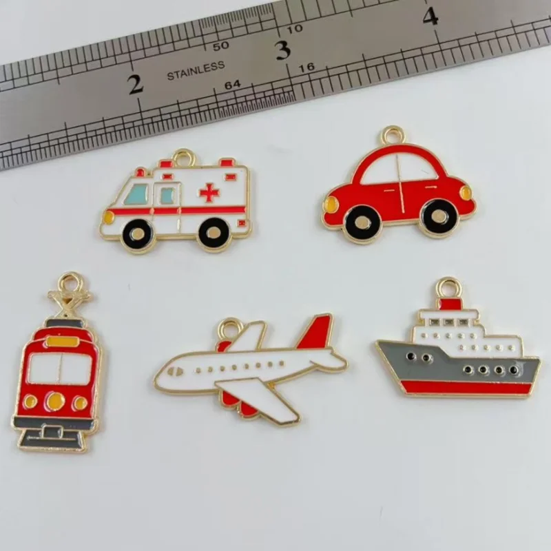 10pcs cartoon car ambulance airplane alloy drip jewelry DIY pendant earrings necklace