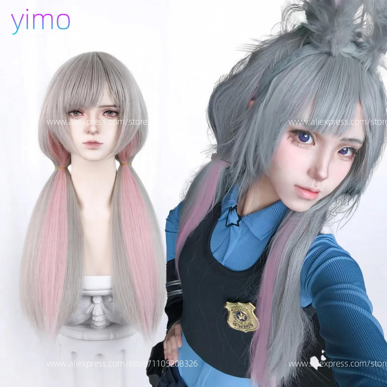 Zood toop yad Judy Hopps oficial de policía antropomórfico Anime Cosplay peluca Halloween carnaval fiesta disfraz