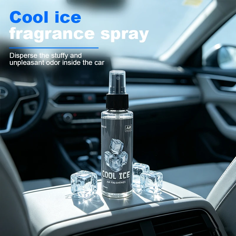 1pc Cool ice Car Fragrance Spray, Portable Powerful Air Freshener, Long-Lasting Pleasant Scent, Ideal for Homes, Offices and Car Interiors, Ergonomic Handheld Design, High-Quality Elegant Bottle
